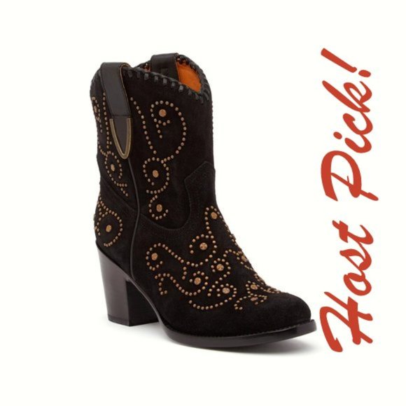 Frye VICTORIA Luxe Studs Italian Suede Leather Boots NEW Black Women's 9.5 🎉HP - Picture 1 of 13